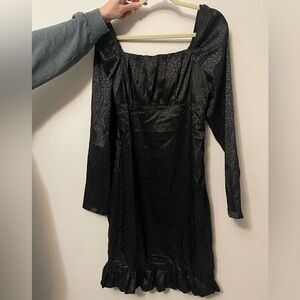 Black Urban Threads Silky Satin Long Sleeve Dress